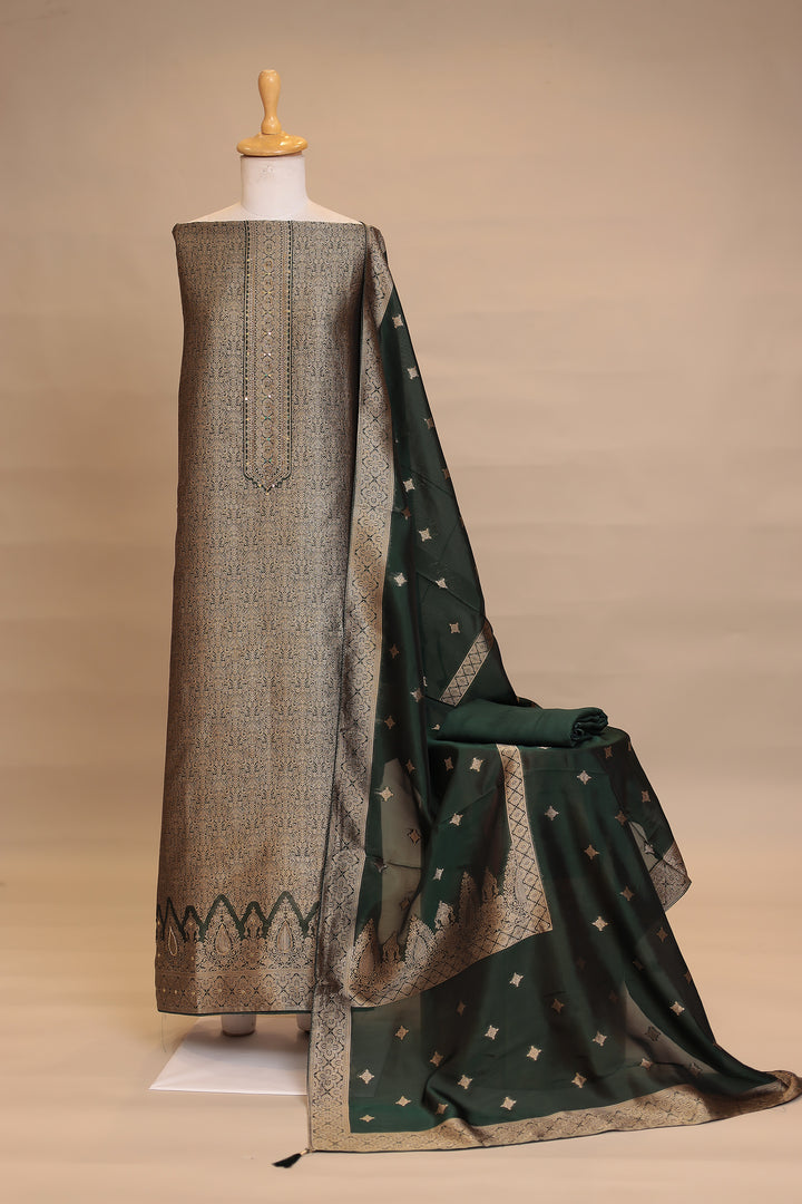 Banarasi silk Unstitched Suit with Cutdana, Sequins work
