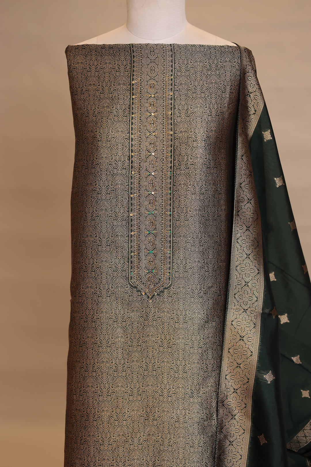 Banarasi silk Unstitched Suit with Cutdana, Sequins work