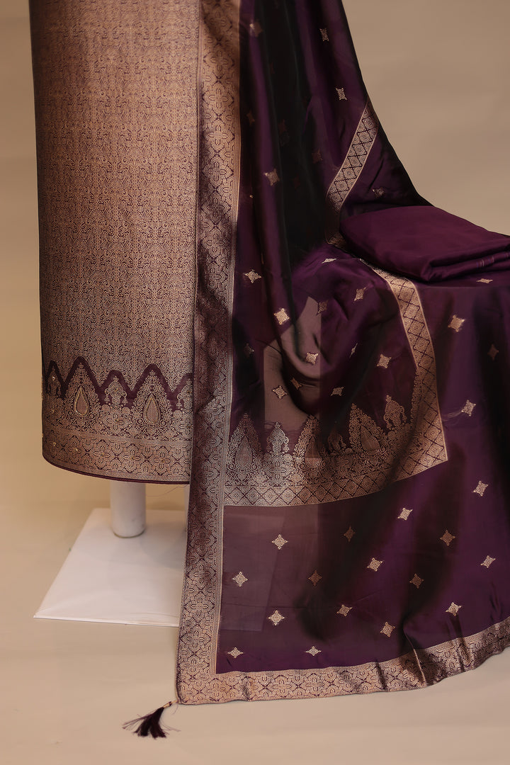 Banarasi silk Unstitched Suit with Cutdana, Sequins work