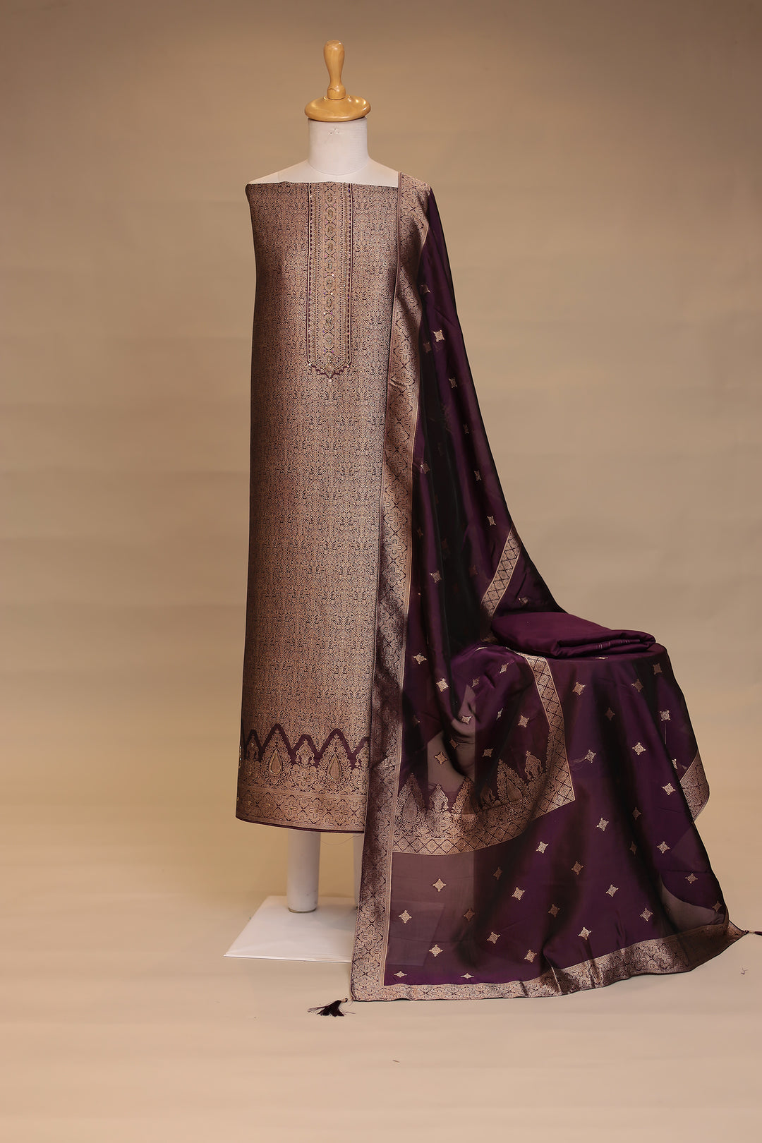 Banarasi silk Unstitched Suit with Cutdana, Sequins work