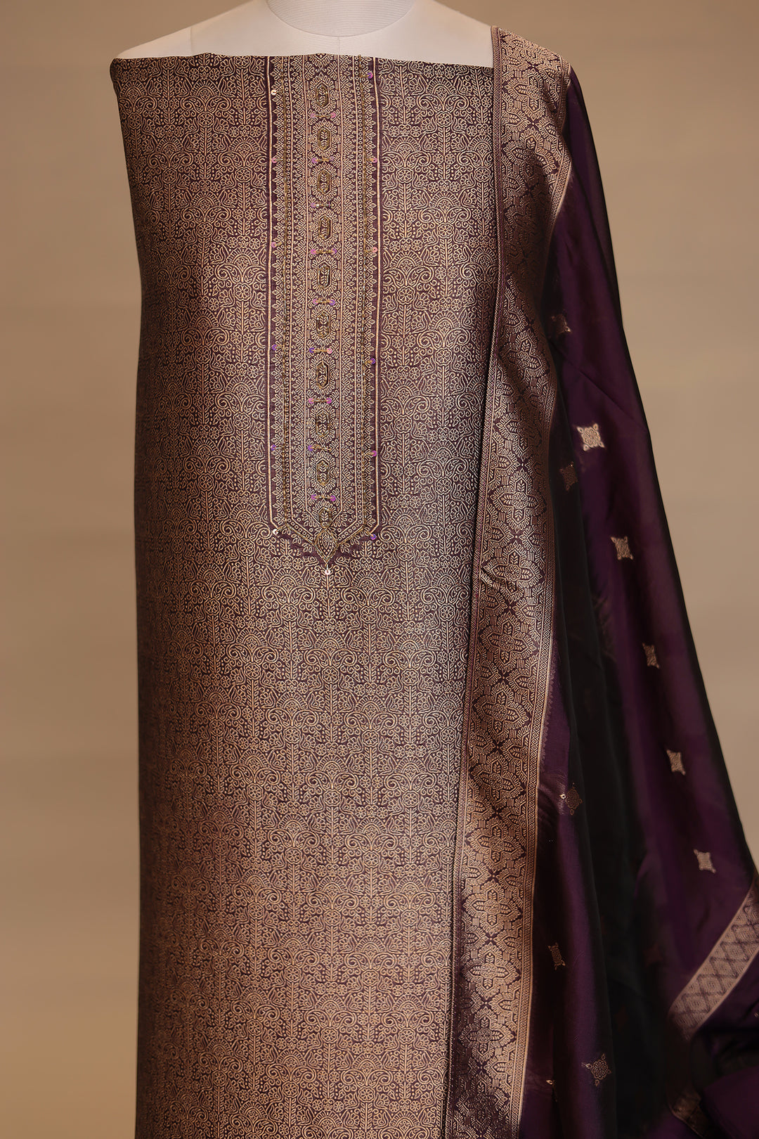 Banarasi silk Unstitched Suit with Cutdana, Sequins work