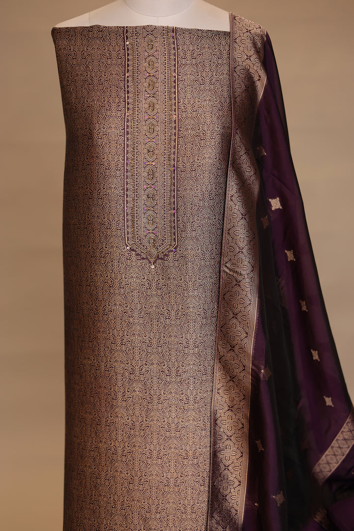 Banarasi silk Unstitched Suit with Cutdana, Sequins work