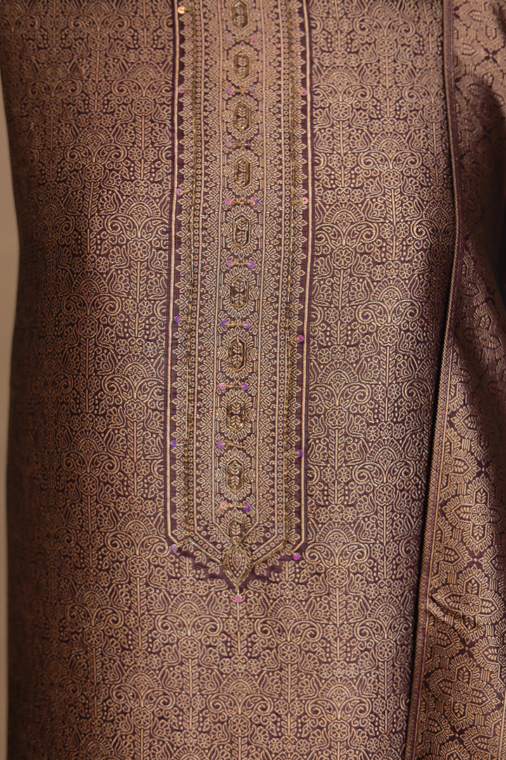 Banarasi silk Unstitched Suit with Cutdana, Sequins work