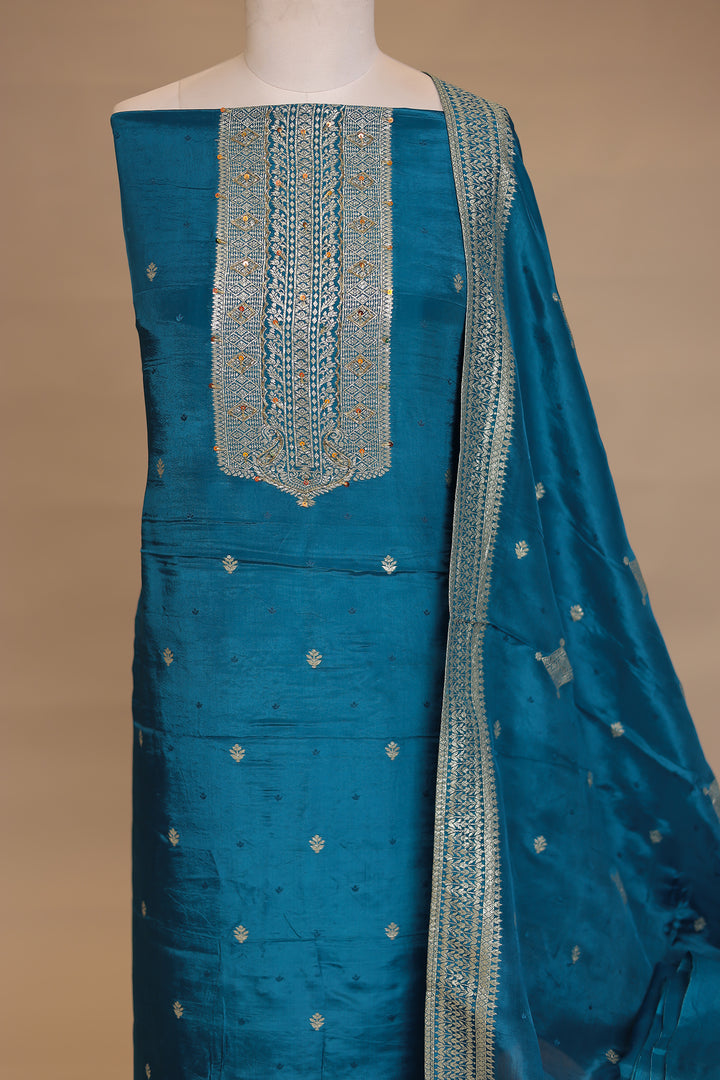 Banarasi Organza Unstitched Suit with Cutdana, Sequins work