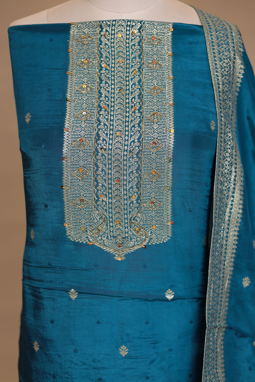 Banarasi Organza Unstitched Suit with Cutdana, Sequins work