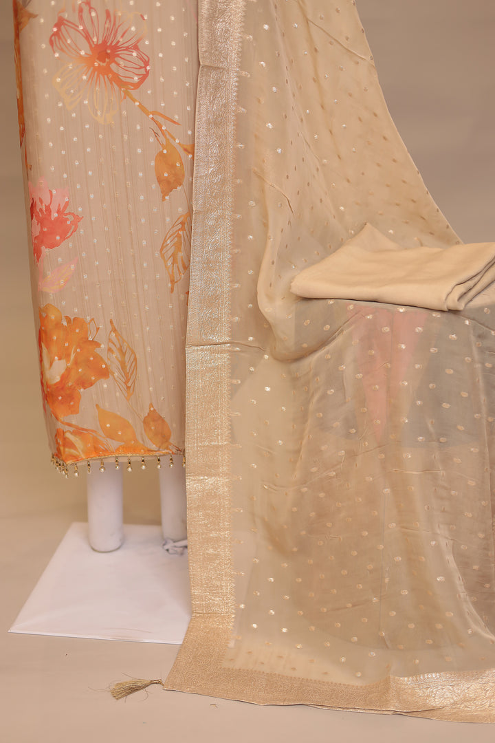 Banarasi, Organza Unstitched Suit with Dori, Thread work