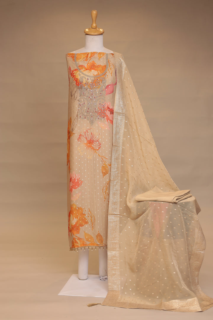 Banarasi, Organza Unstitched Suit with Dori, Thread work