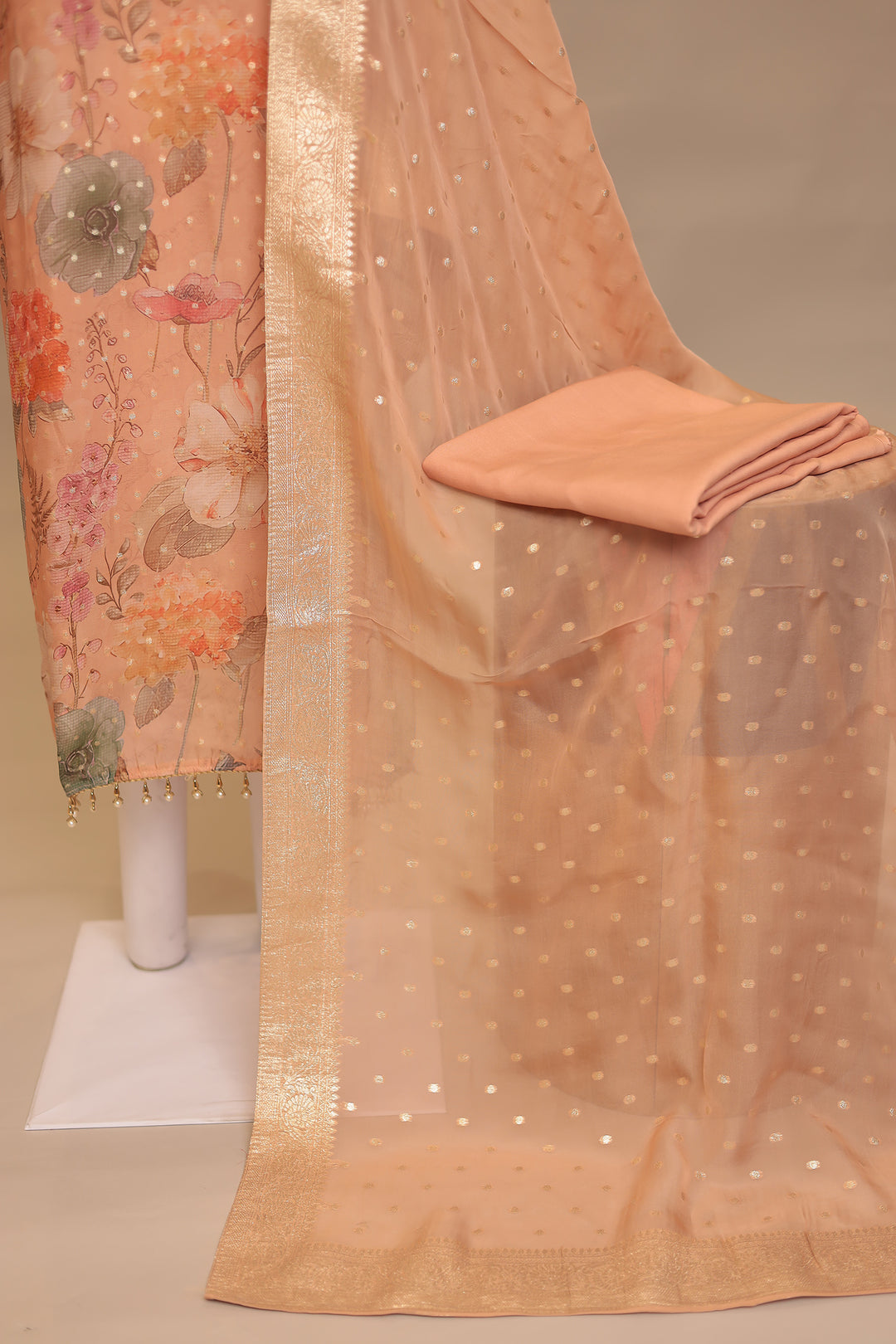 Digital Print, Organza Unstitched Suit with Cutdana, Sequins work