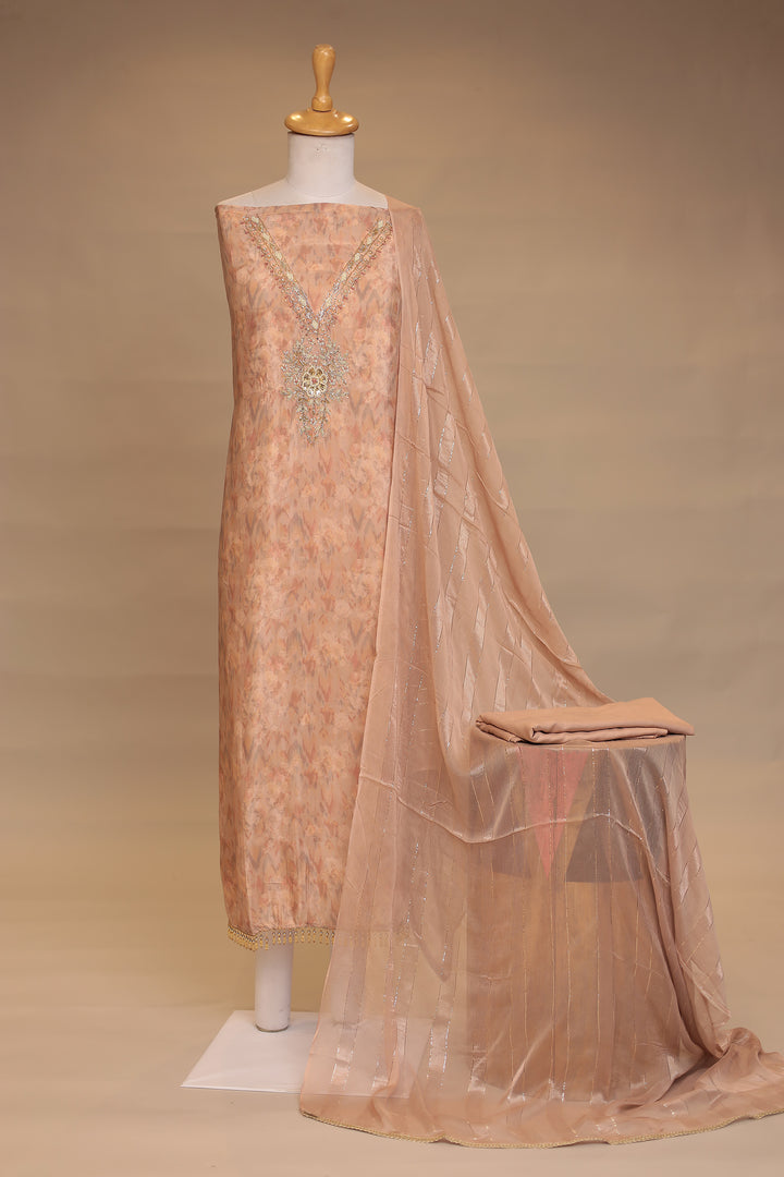 Digital Print, Organza Unstitched Suit with Cutdana, Pearl, Sequins, Thread, Zardozi, Zari work.
