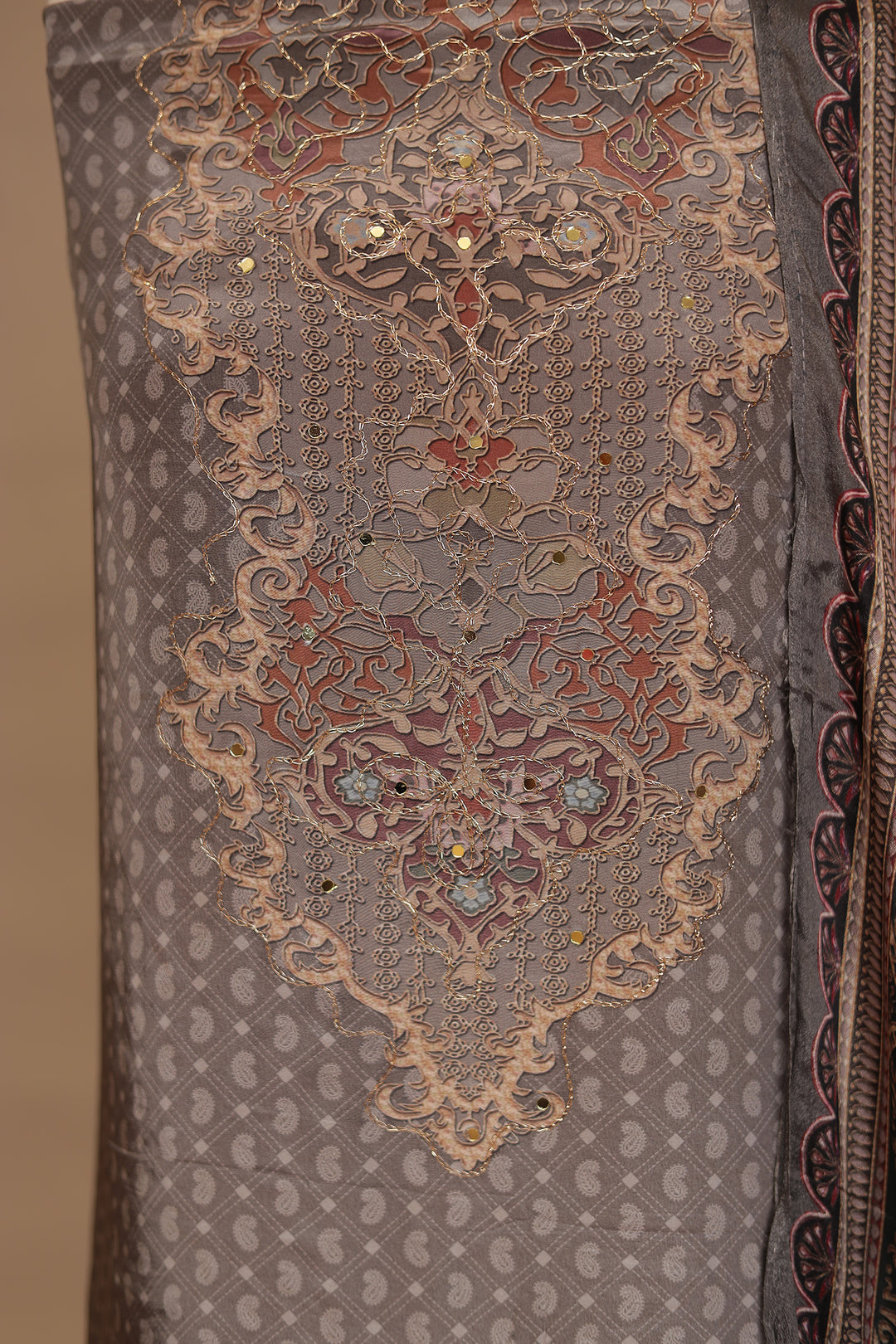 Silk Unstitched Suit with Mirror, Zari work.