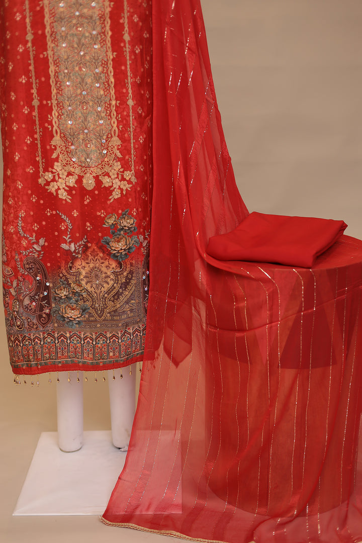 Digital Print Organza Unstitched Suit with Cutdana, Sequins work