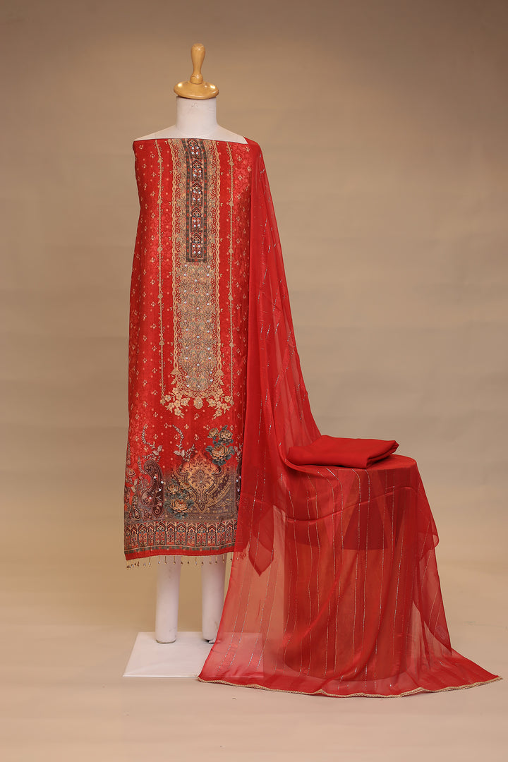 Digital Print Organza Unstitched Suit with Cutdana, Sequins work