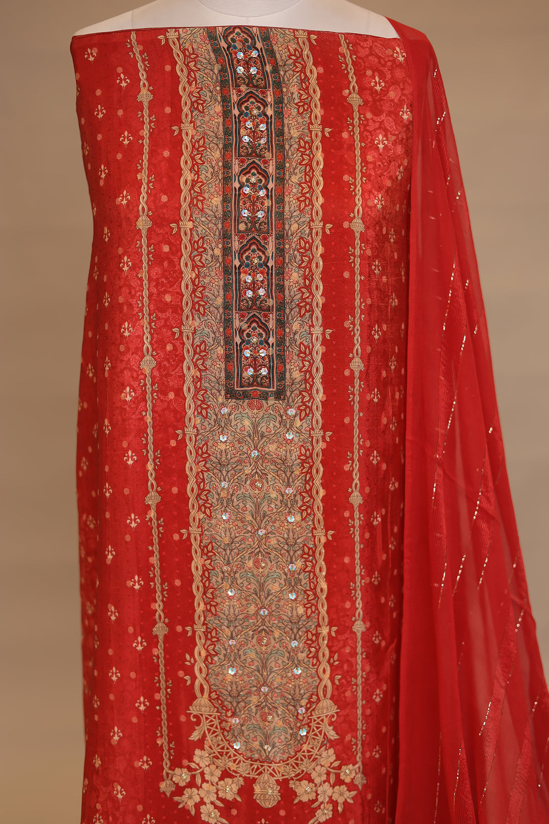 Digital Print Organza Unstitched Suit with Cutdana, Sequins work