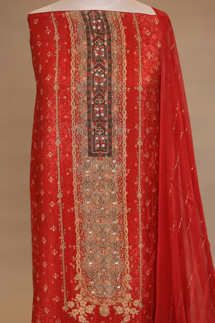 Digital Print Organza Unstitched Suit with Cutdana, Sequins work