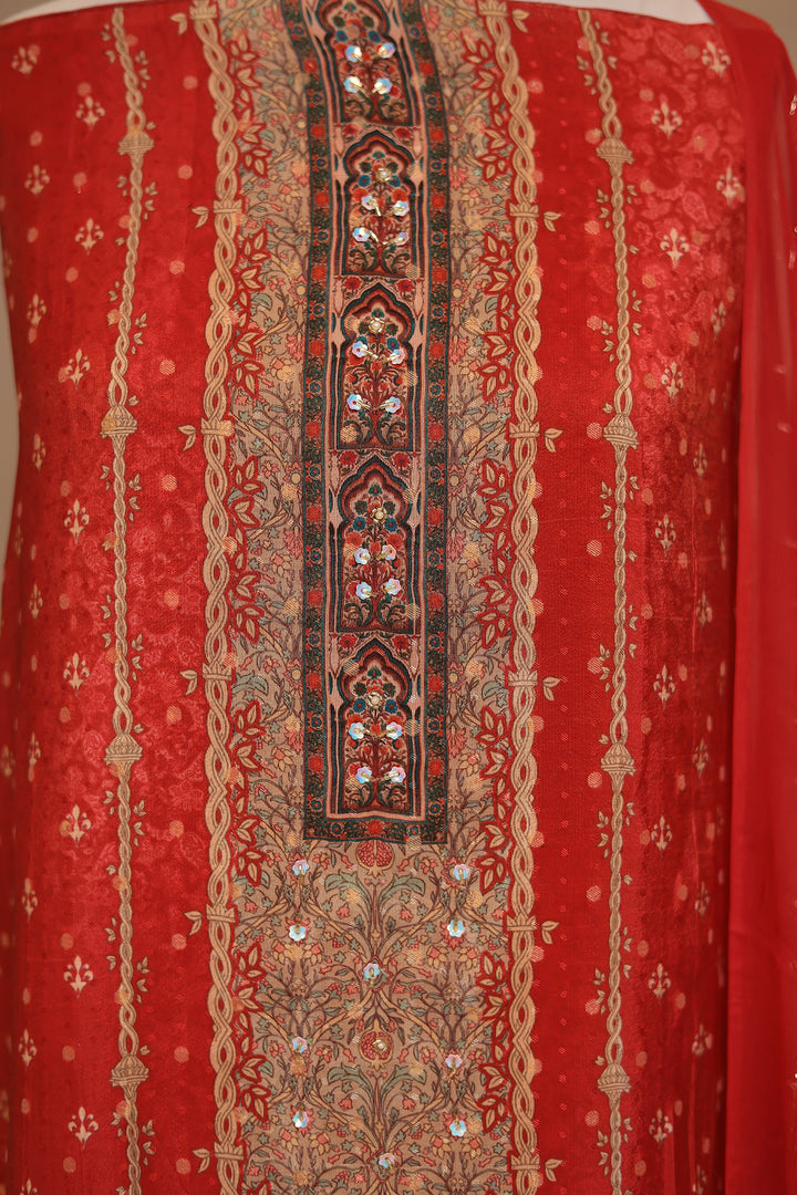 Digital Print Organza Unstitched Suit with Cutdana, Sequins work