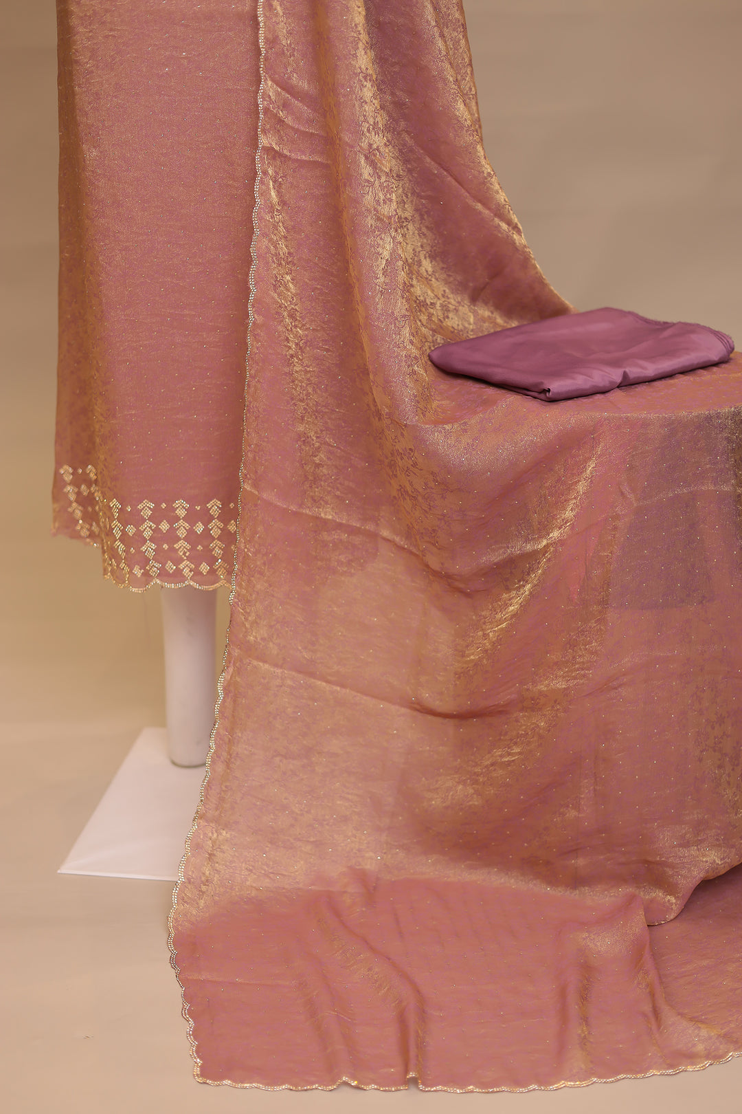 Banarasi, Tissue Unstitched Suit with Stone work