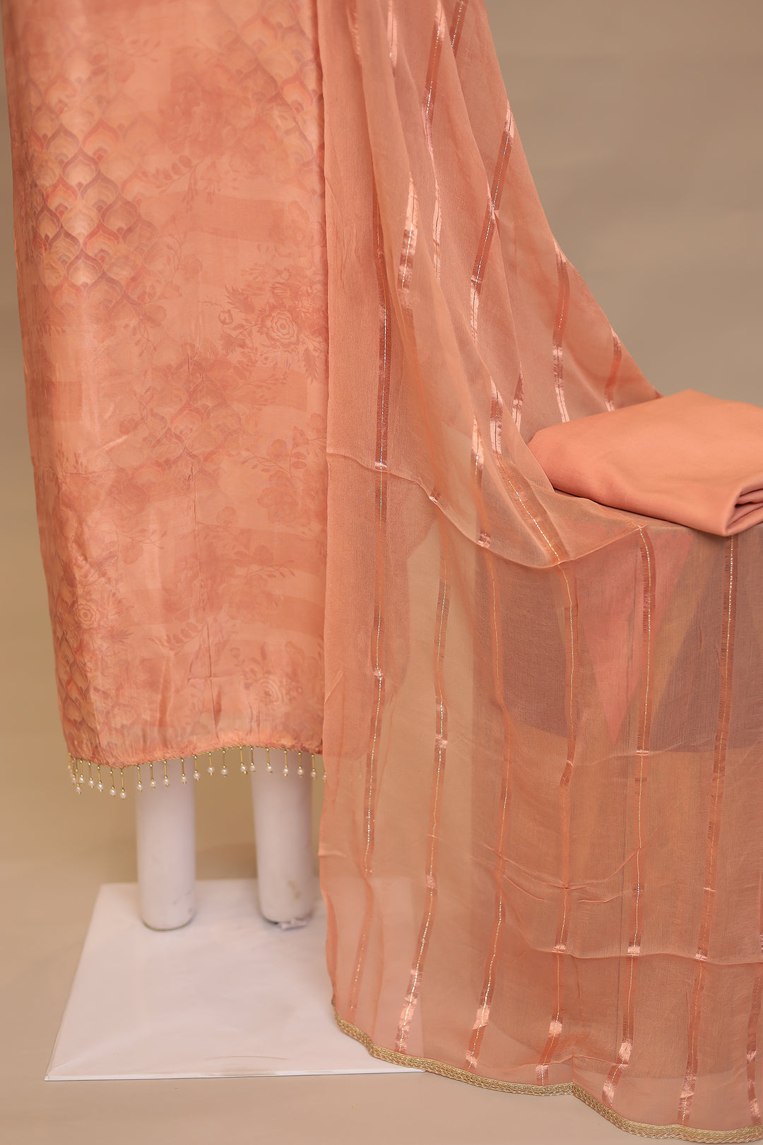 Digital Print, Organza Unstitched Suit with Cutdana, Pearl, Sequins, Zardozi work