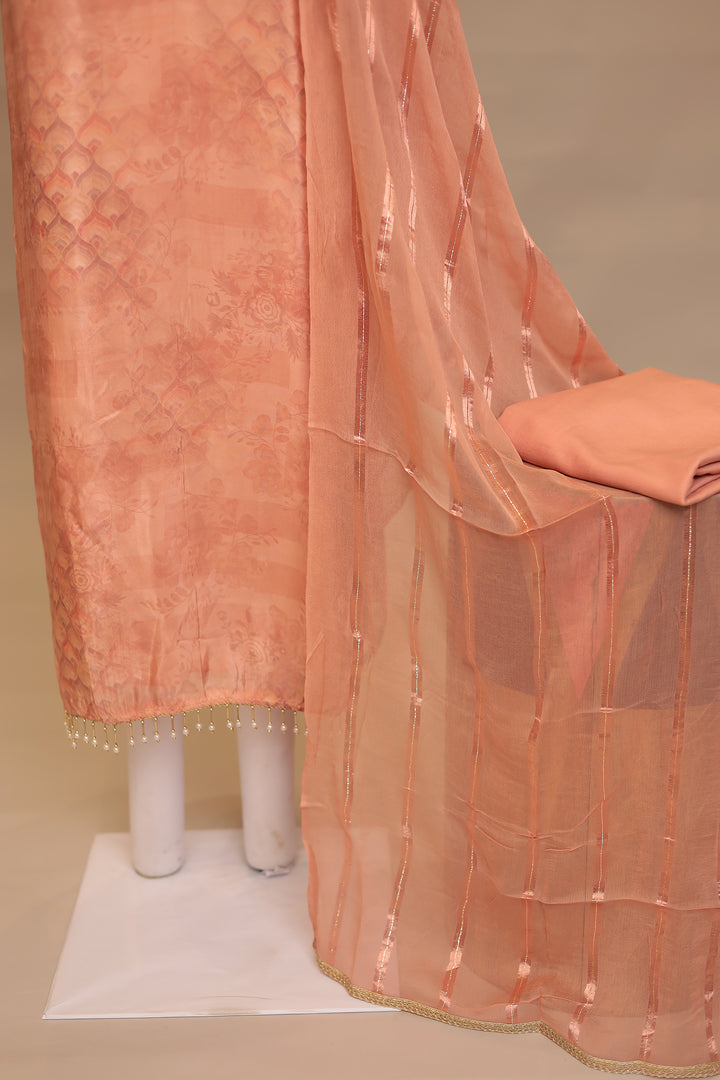 Digital Print, Organza Unstitched Suit with Cutdana, Pearl, Sequins, Zardozi work