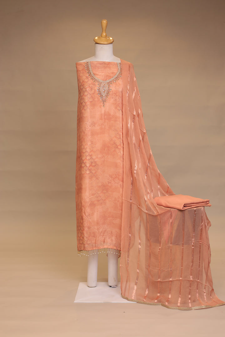 Digital Print, Organza Unstitched Suit with Cutdana, Pearl, Sequins, Zardozi work