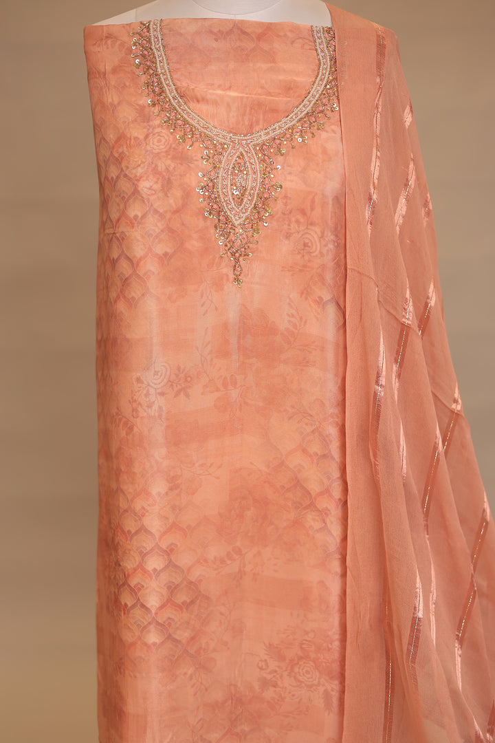 Digital Print, Organza Unstitched Suit with Cutdana, Pearl, Sequins, Zardozi work