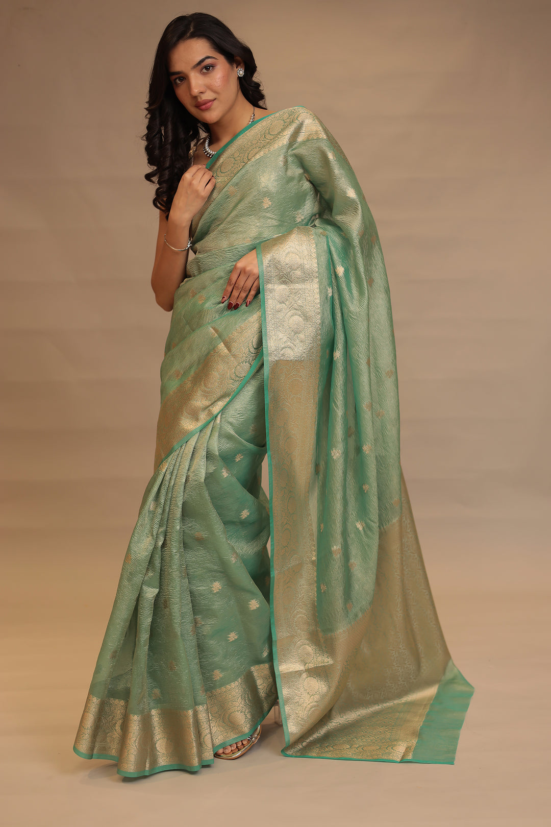 Dark Green Banarasi Tissue Saree