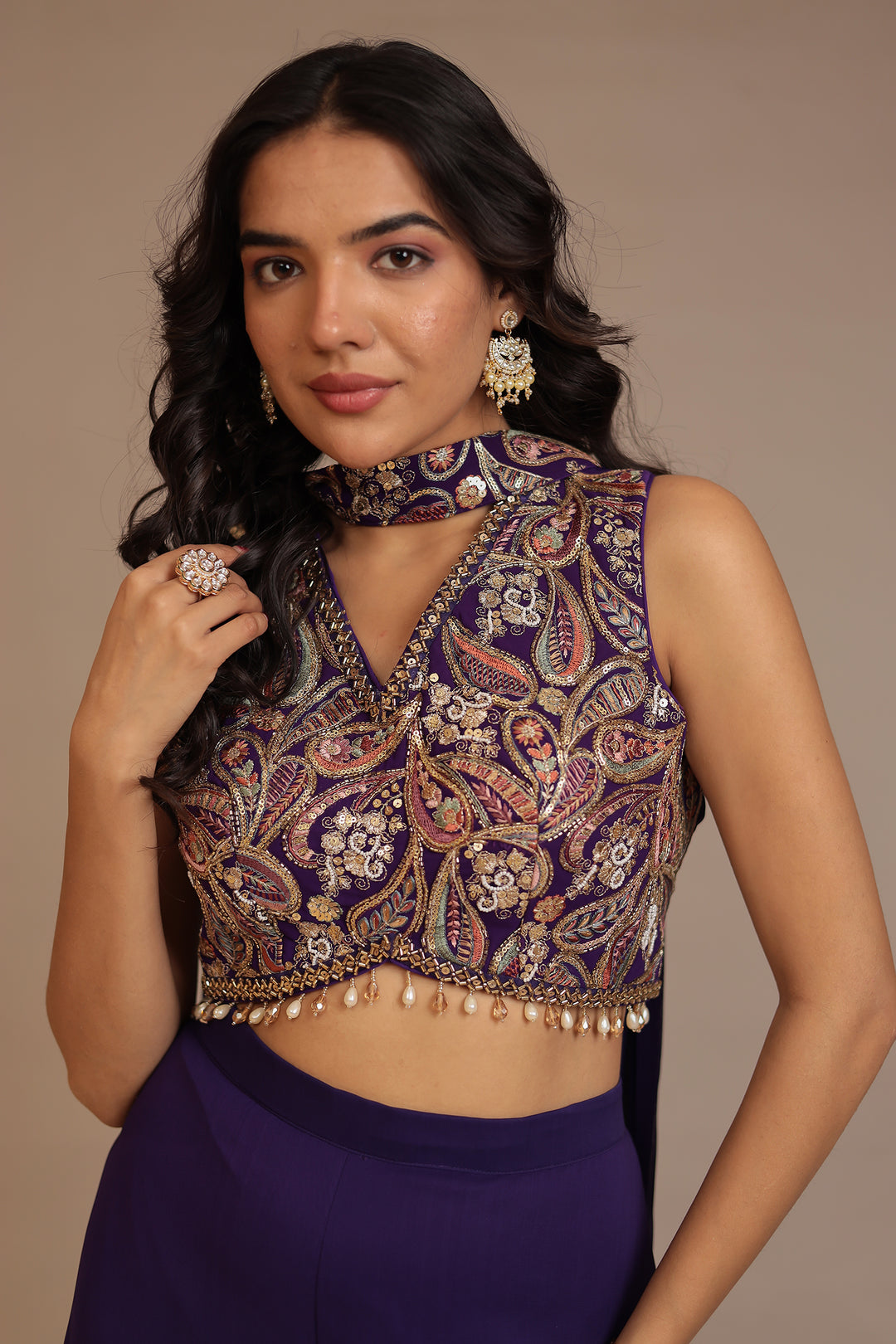 Chinon Indowestern with Aari, Cutdana, Pearl, Sequins, Thread work.