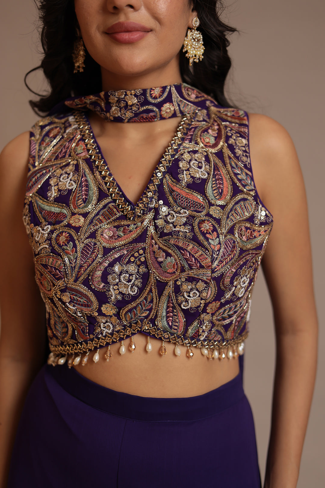 Chinon Indowestern with Aari, Cutdana, Pearl, Sequins, Thread work.