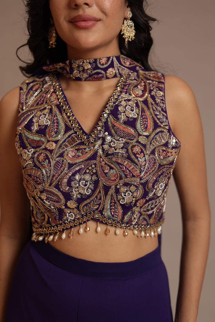 Chinon Indowestern with Aari, Cutdana, Pearl, Sequins, Thread work.