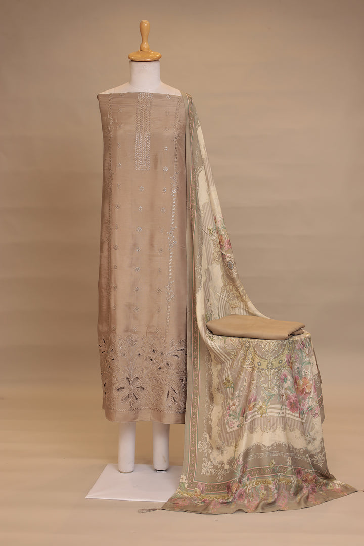 Silk blend Unstitched Suit with Sequins, Thread, Cut work