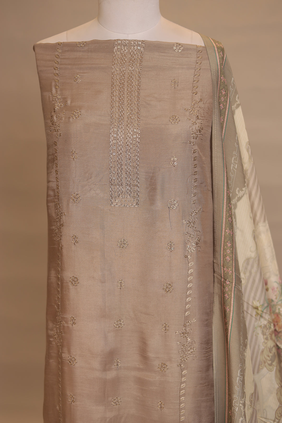 Silk blend Unstitched Suit with Sequins, Thread, Cut work