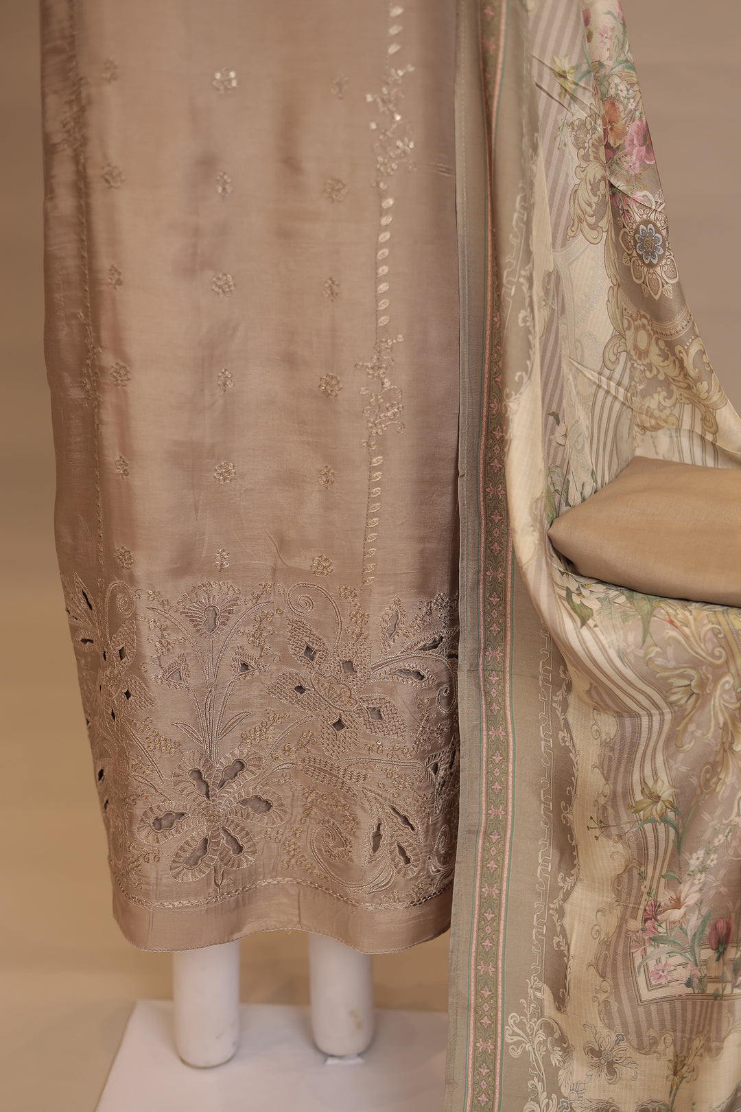 Silk blend Unstitched Suit with Sequins, Thread, Cut work