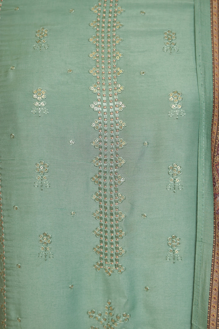 Digital Print, Silk Unstitched Suit with Sequins, Thread, Cut work work