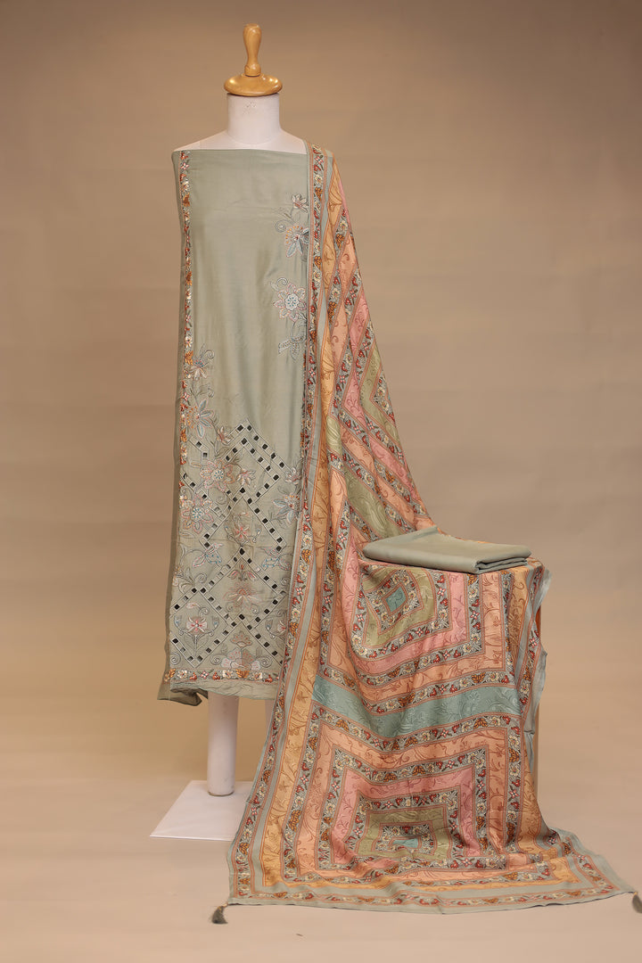 Silk Unstitched Suit with Thread, Cut work