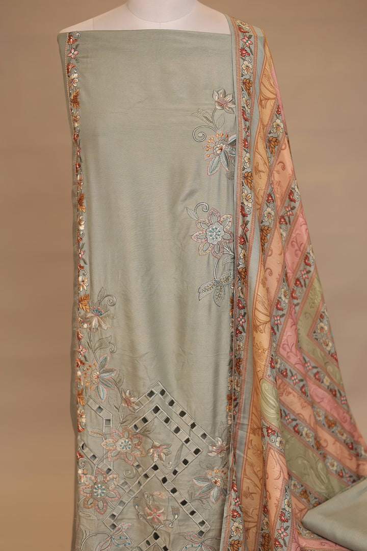 Silk blend Unstitched Suit with Thread, Cut work