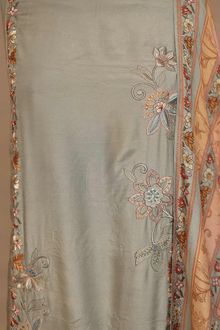 Silk Unstitched Suit with Thread, Cut work