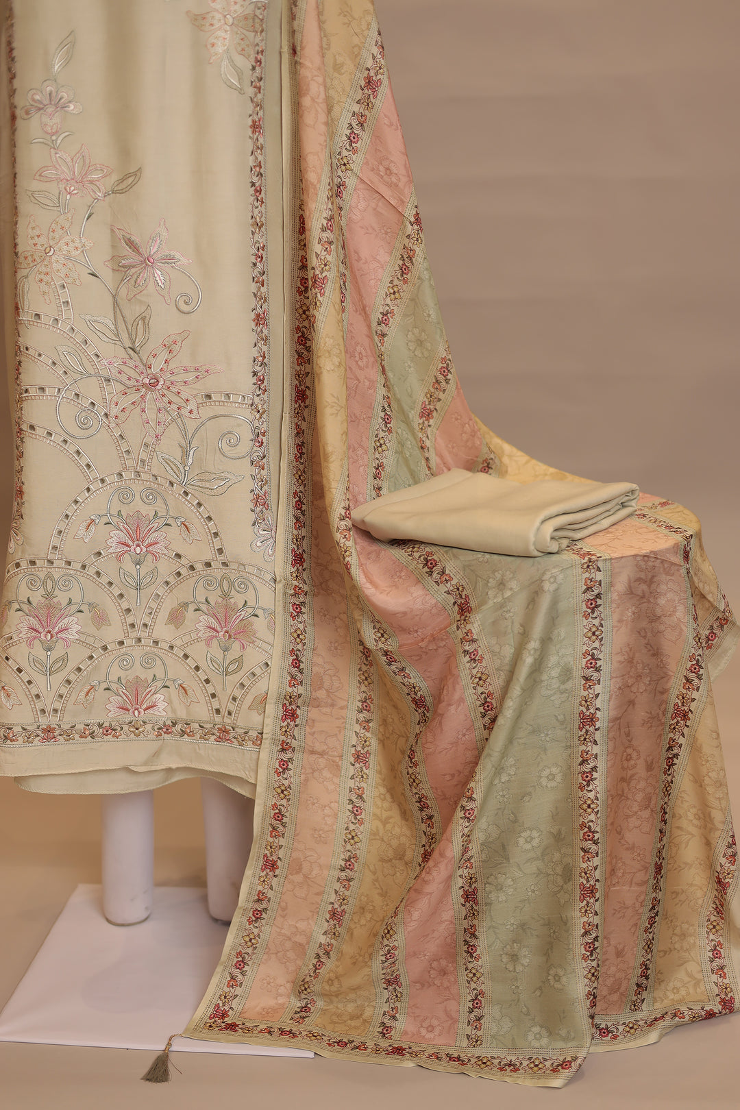 Silk blend Unstitched Suit with Thread, Cut work