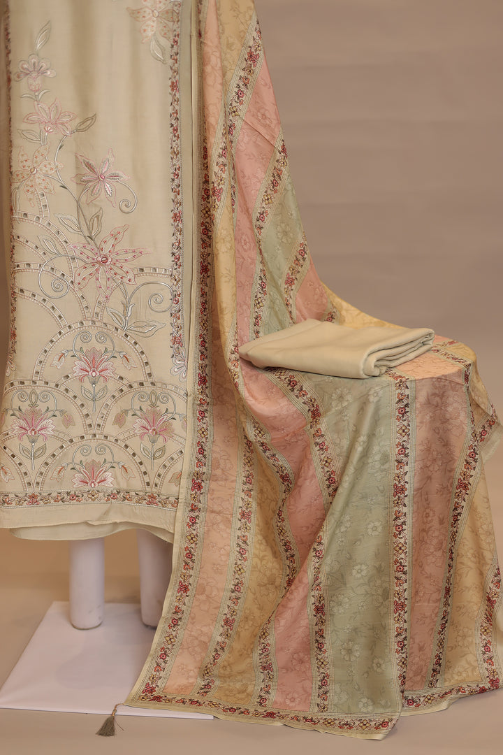 Silk blend Unstitched Suit with Thread, Cut work