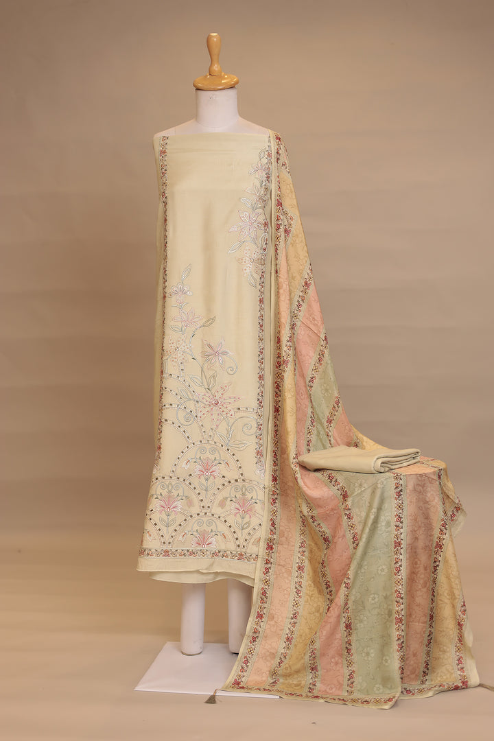 Silk blend Unstitched Suit with Thread, Cut work