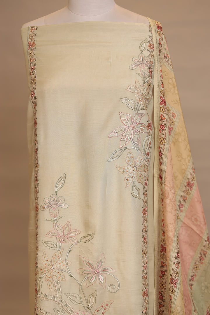 Silk Unstitched Suit with Thread, Cut work