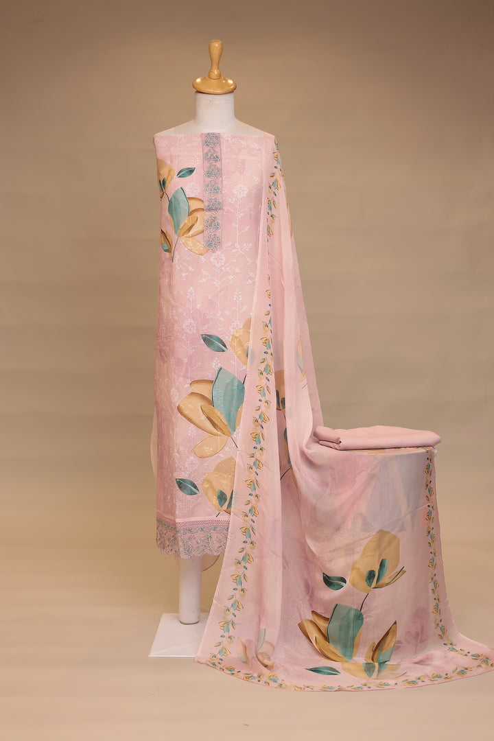 Digital Print, Organza Unstitched Suit with Thread work.