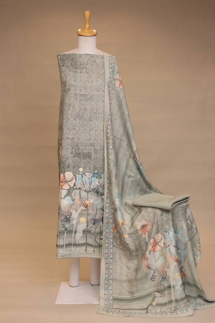Digital Print Silk blend Unstitched Suit with Stone, Zari work
