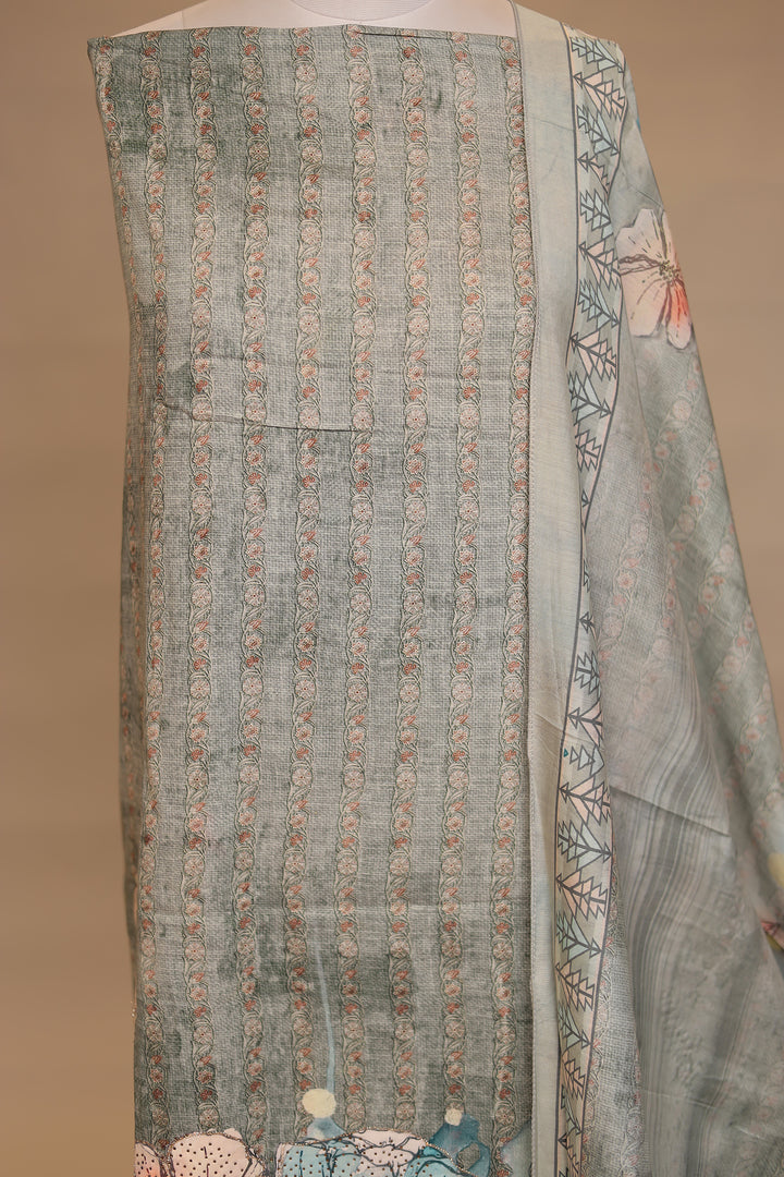 Digital Print Silk blend Unstitched Suit with Stone, Zari work