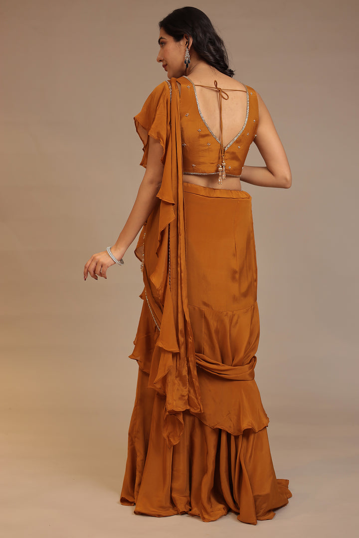 Chinon Saree with Cutdana, Pearl, Zardozi work