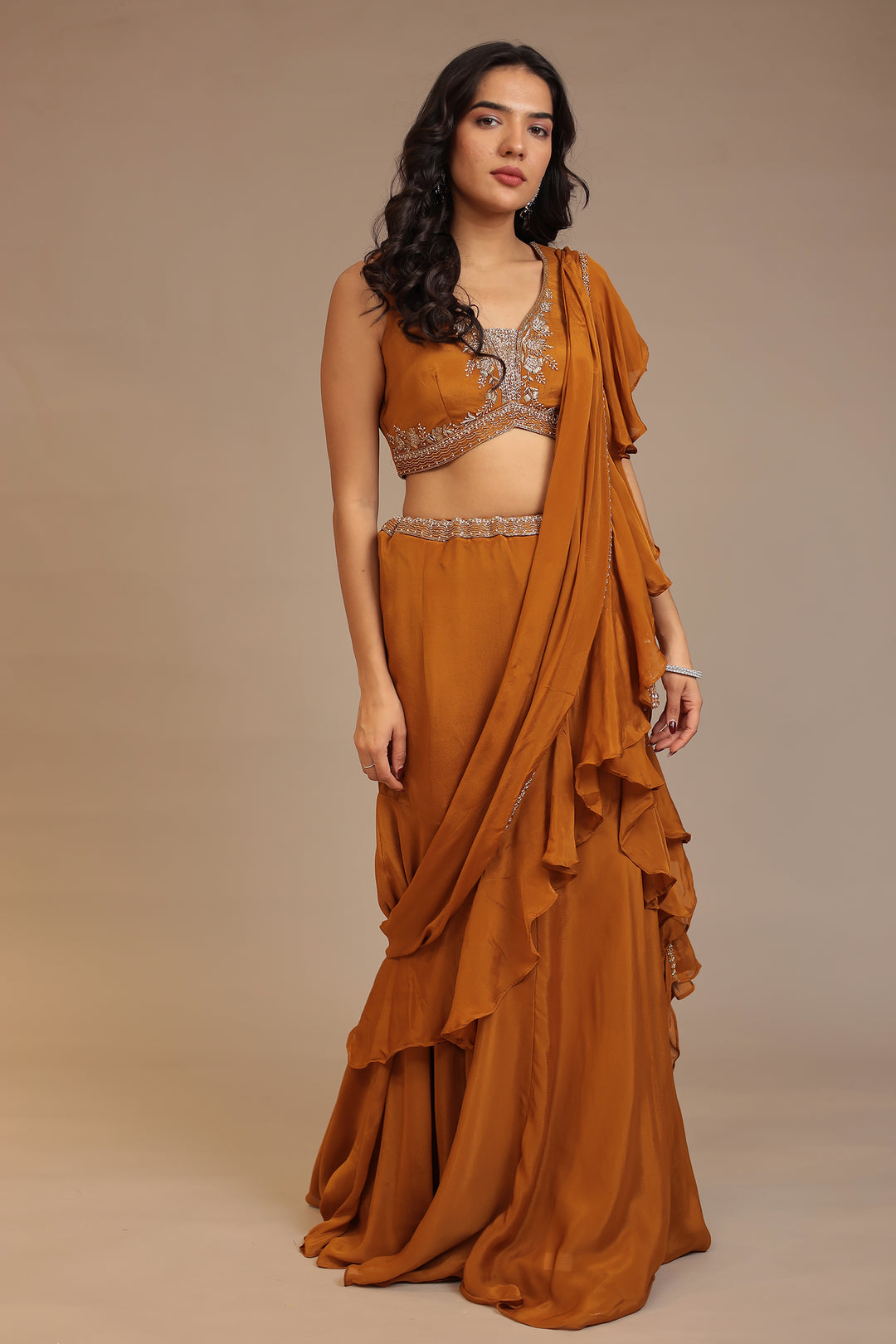 Chinon Saree with Cutdana, Pearl, Zardozi work