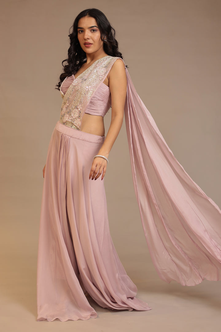 Chinon Saree With Mirror Work