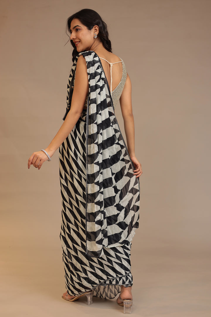 Black Printed Georgette Saree 
