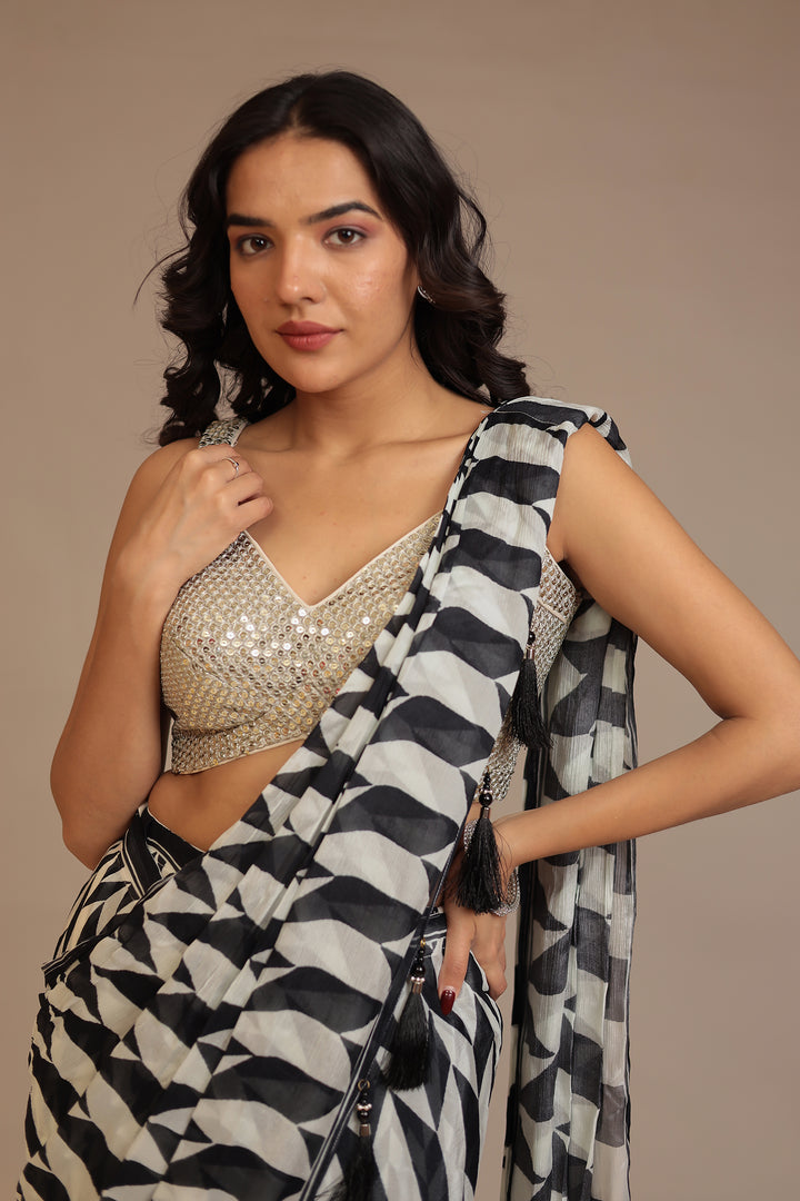 Printed Georgette Saree with Aari, Sequins work