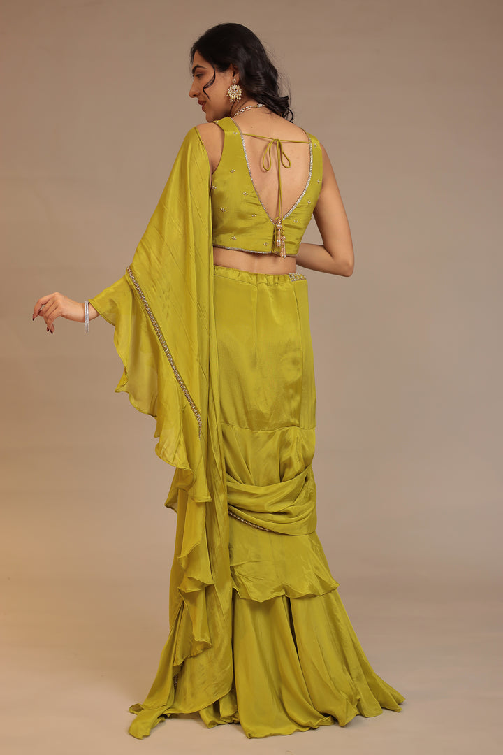 Light Green Chinon Saree Online 