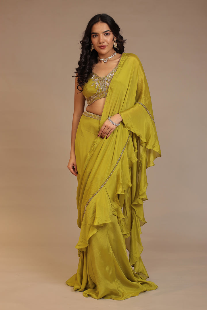 Light Green Chinon Saree 