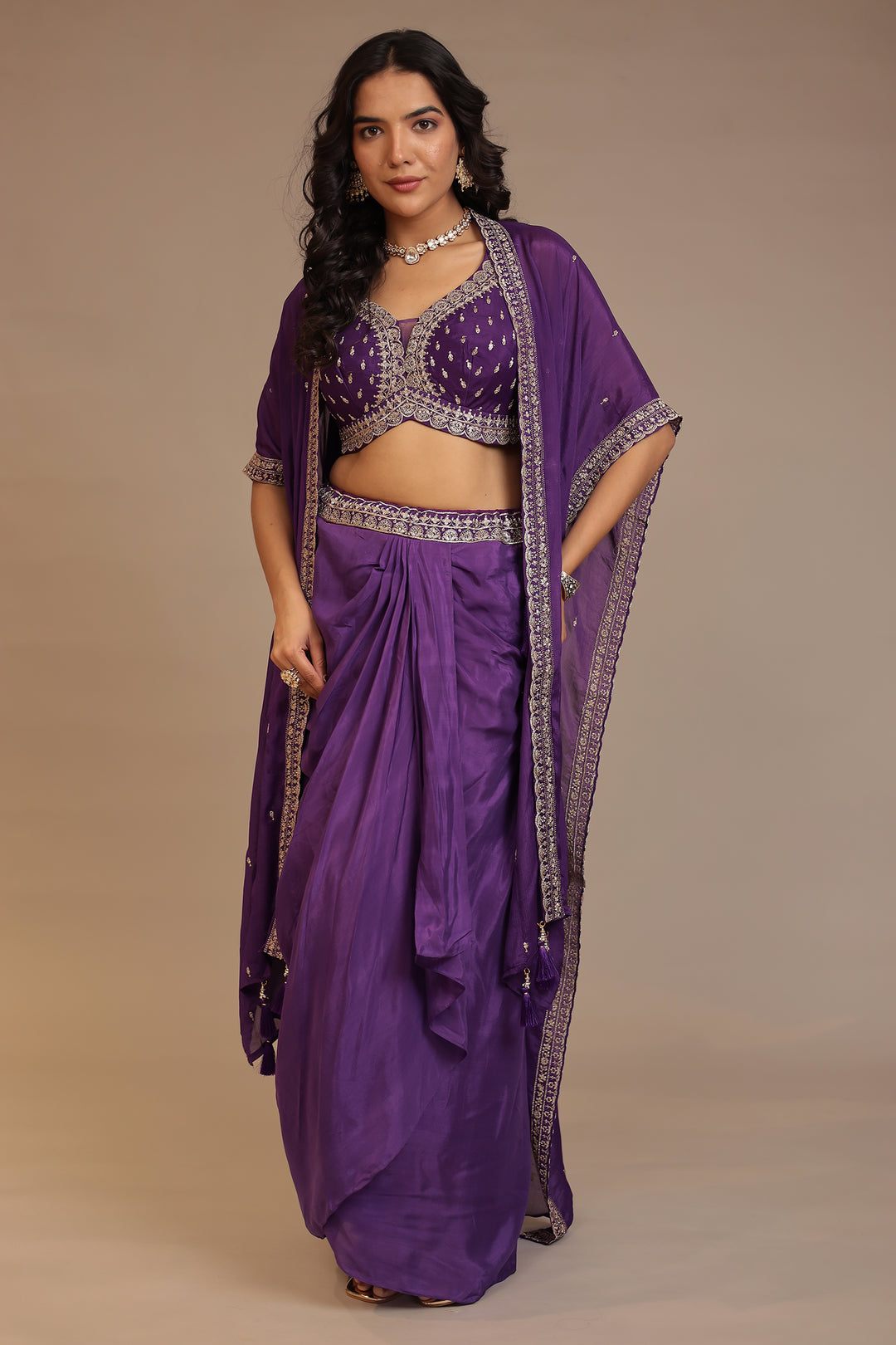 Silk Indowestern with Aari, Sequins work